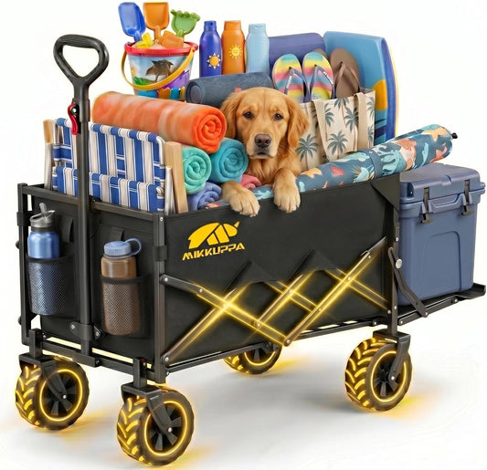 MIKKUPPA Collapsible Wagons Carts Foldable - 180L 340LBS Dog Wagon with Drop-Down Tailgate for Groceries, Heavy Duty Utility Beach Cart with Big All-Terrain Wheels for Camping, Garden, Shopping, Sport